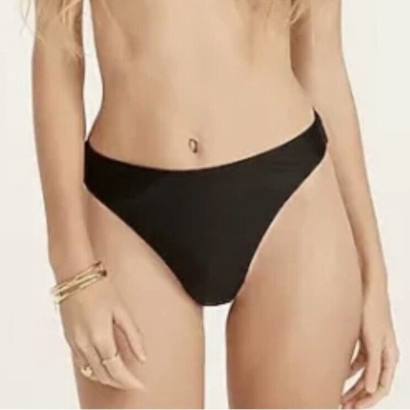 NWT J. Crew Ribbed High Rise Cheeky Bikini Bottom Black Retro 80s Style Sz S - Picture 2 of 14